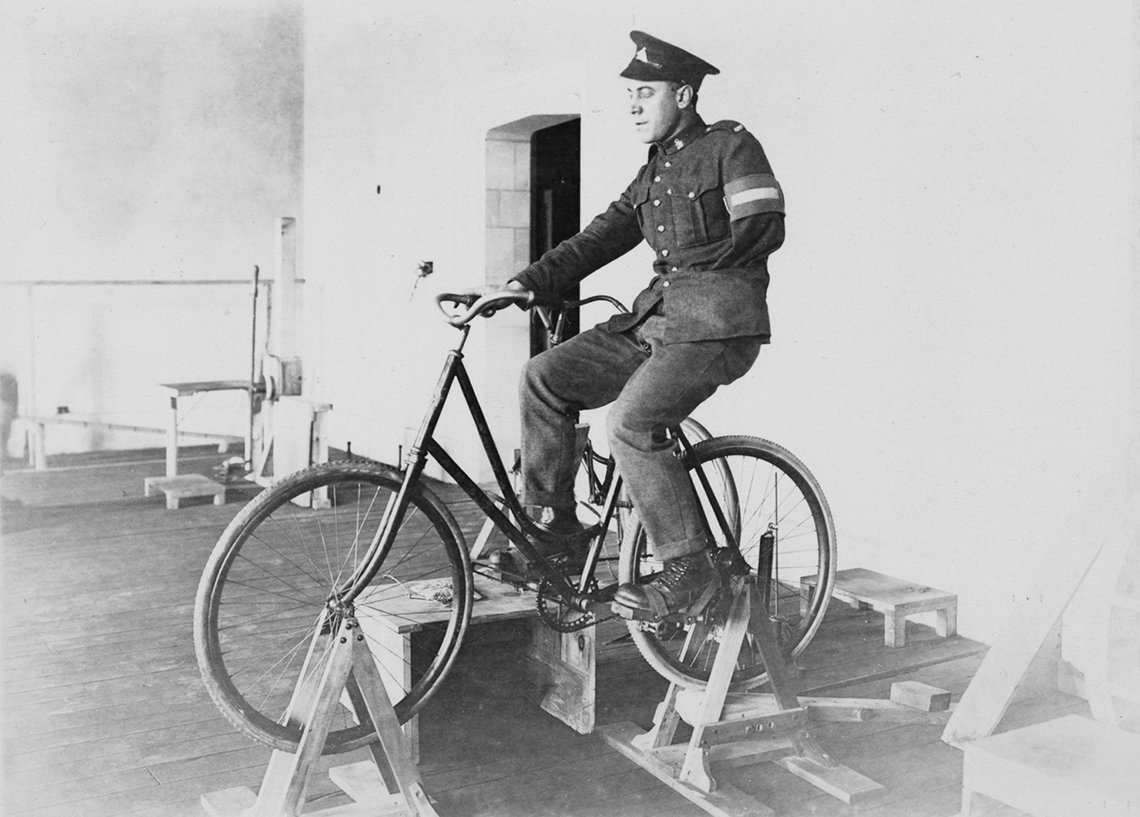 Veteran on a bike in Hart House rehabilitation course
