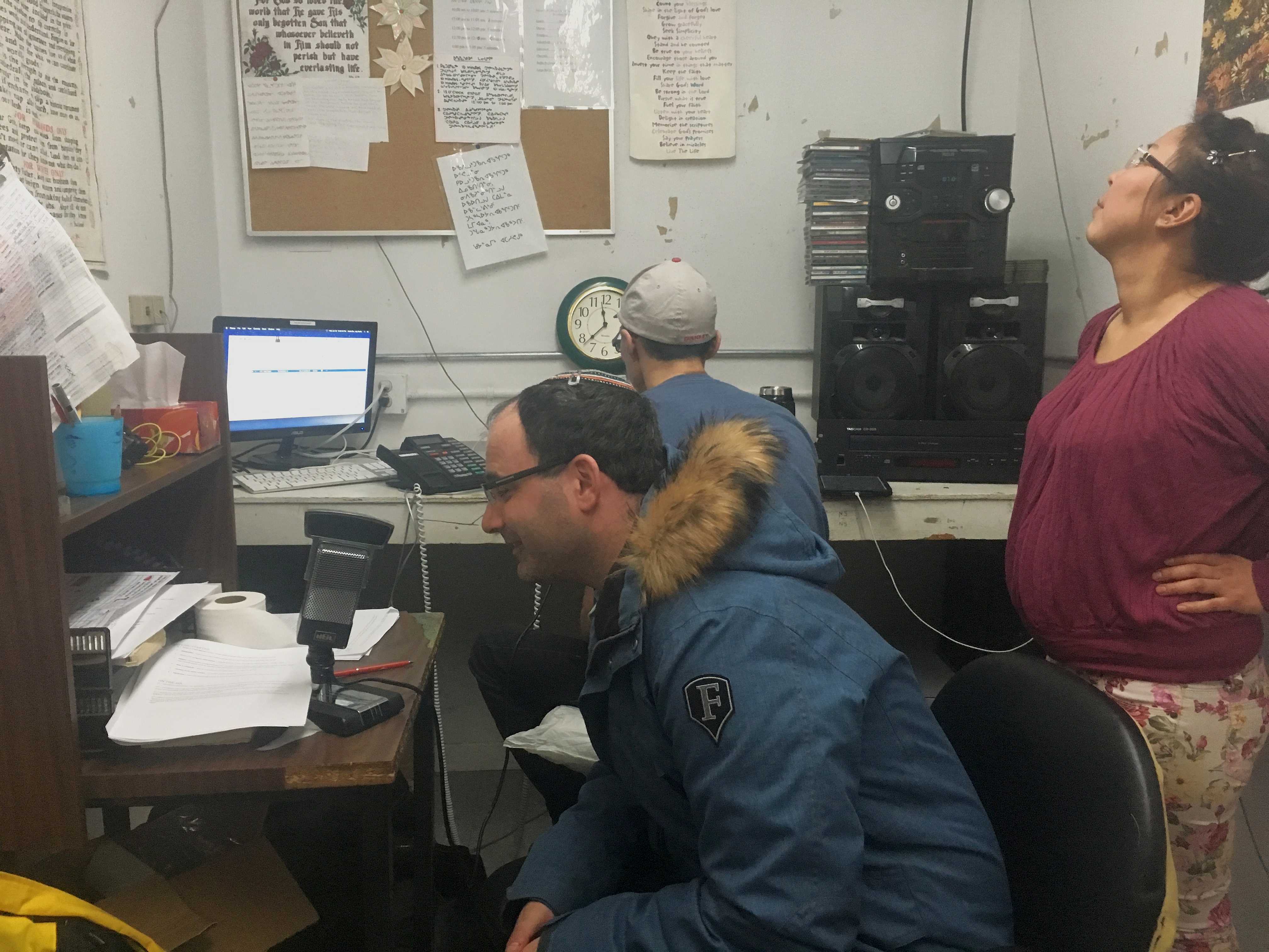 Professor Pakes on a radio show in Arctic Bay