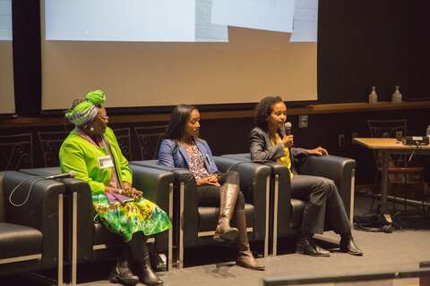 Wangari Tharao and Drs. Fahima Osman &amp; Aisha Lofters participate in a panel discussion at the 2017 BPAO Conference.