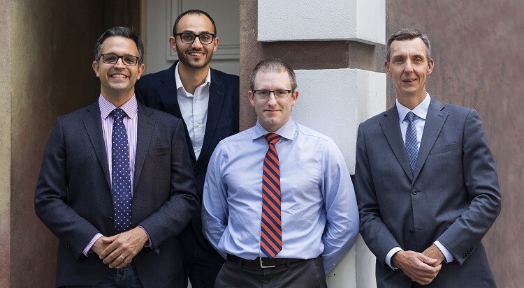 he Blair Early-Career Professors, Dr. Ahmed Kayssi, Dr. Mohammad Qadura and Dr. John Byrne with Dr. Thomas L. Forbes, Chair of the Division of Vascular Surgery. Photo by Matthew Volpe.