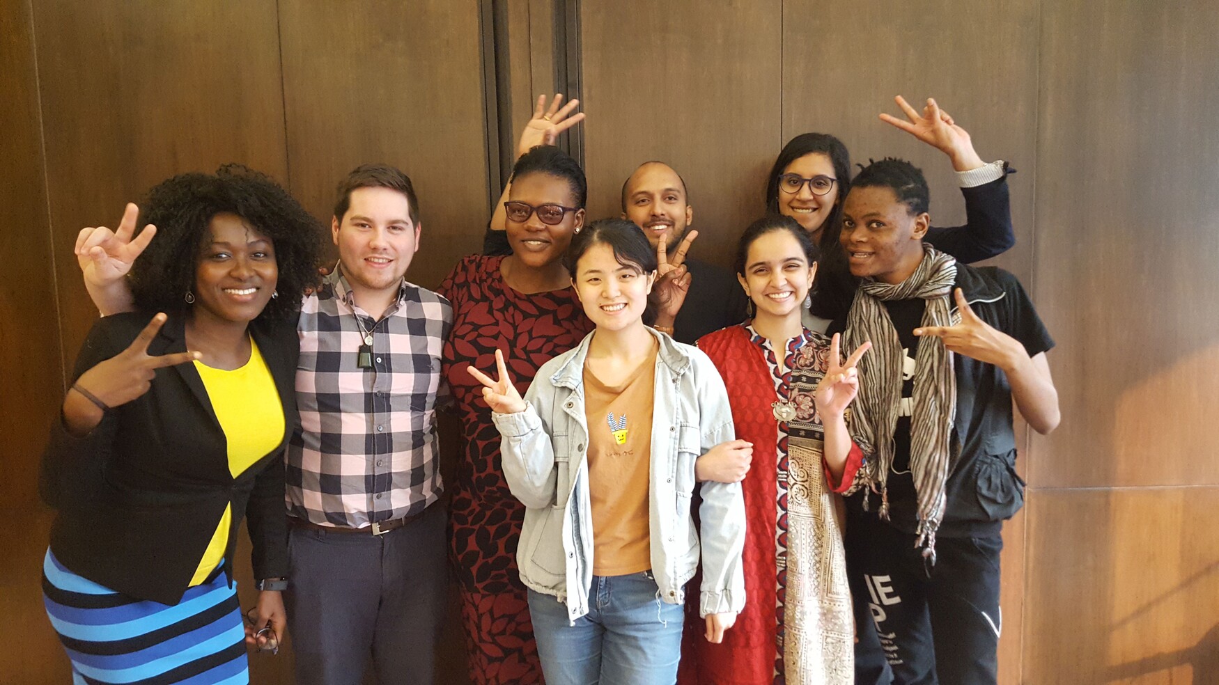Lancet Youth Commissioners from Nigeria, New Zealand, Zambia, Sri Lanka, China, India and Uganda; U of T medical student Mariam Naguib is pictured in the top row, far right.
