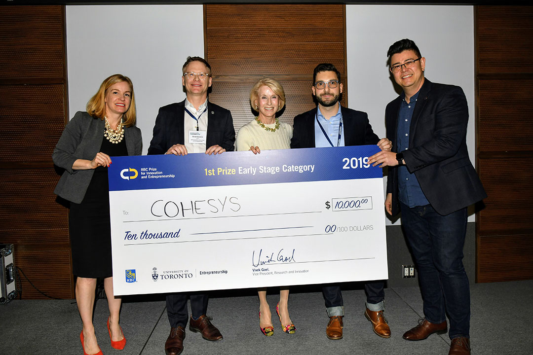 Cohesys won first place in the 2019 RBC Prize for Innovation and Entrepreneurship, Early Stage competition (Photo c/o U of T Entrepreneurship)
