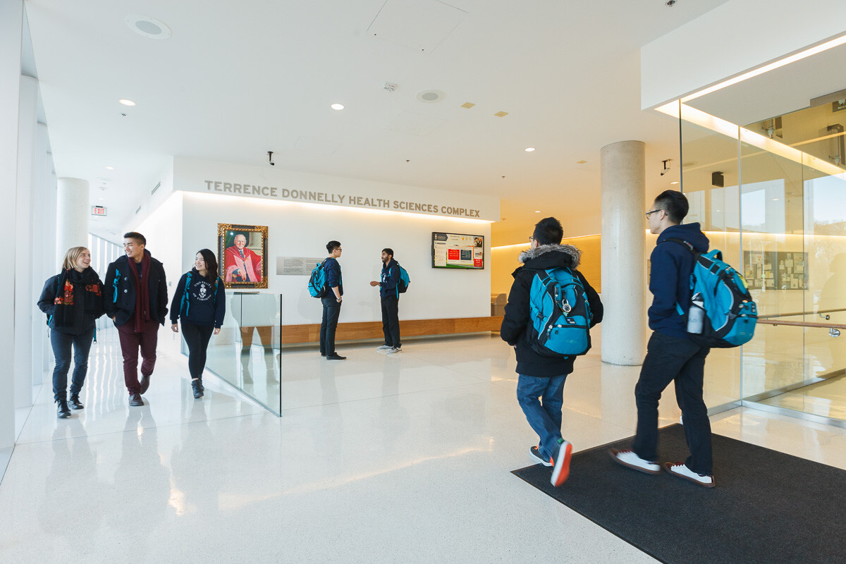 Students at the Terrence Donnelly Health Sciences Complex 